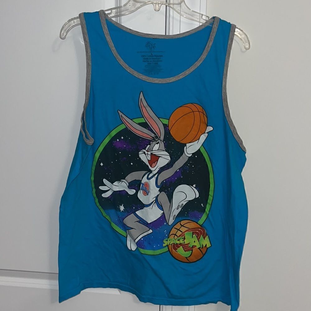 Old SpaceJam Bugs bunny basketball tank sleeveless summer T shirt L Blue Teal